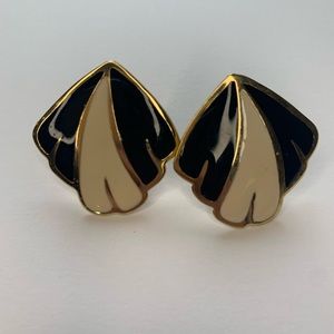 Vintage Black, White and Gold Clip on Earrings